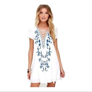 Lulu’s Down in Kokomo Ivory Embroidered Shift Dress S Festival Bridal Flowy
